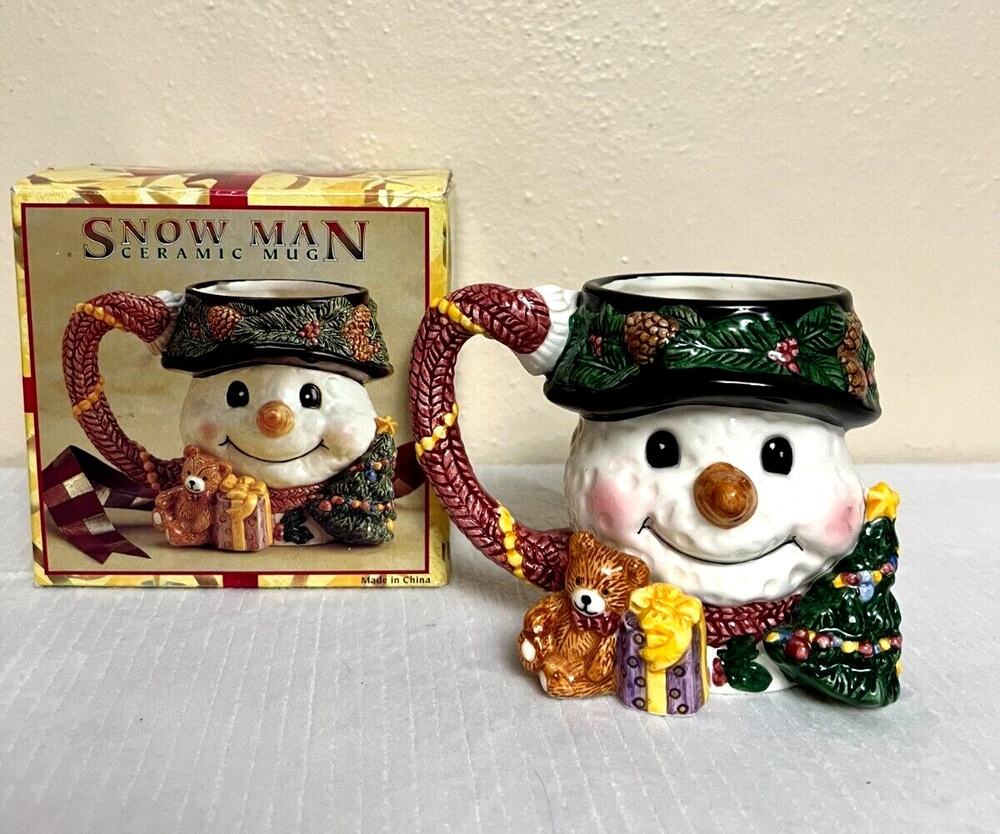 Vintage Alco Industries hand-painted Ceramic 3D Snowman Christmas Coffee Mug
